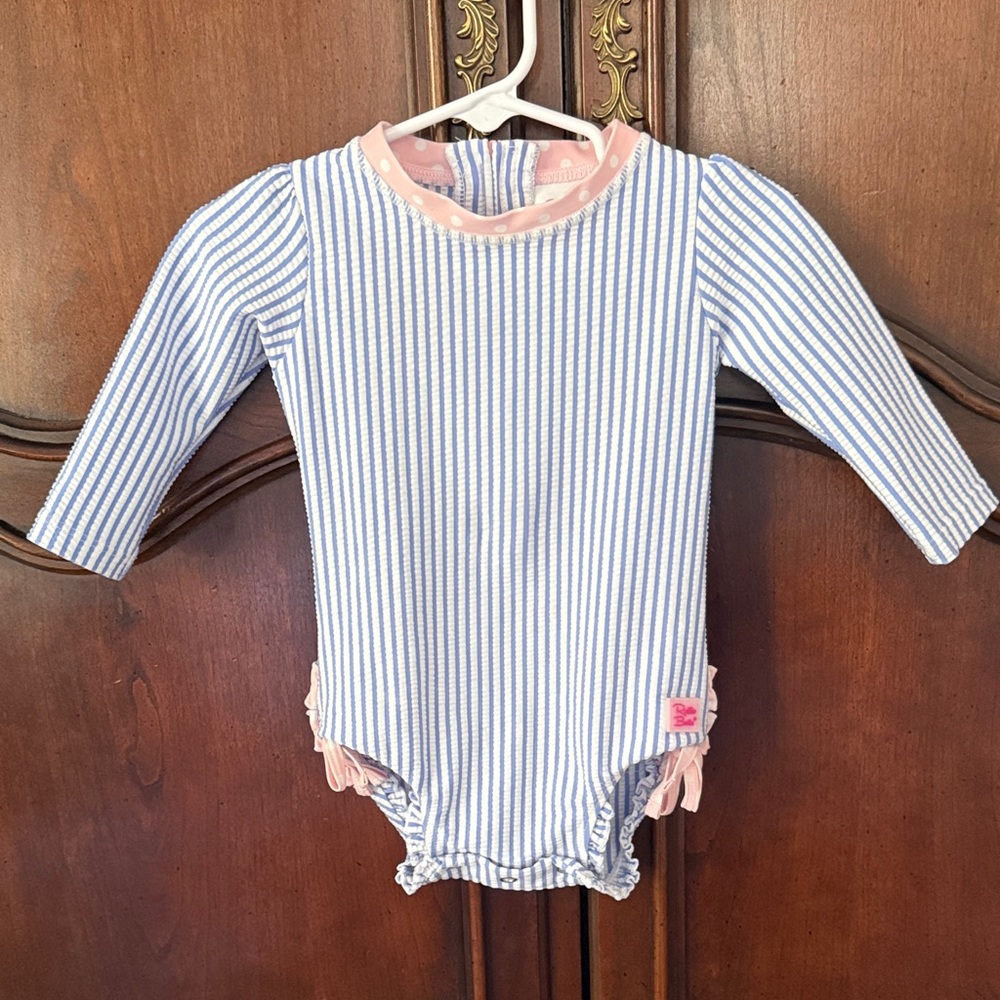 Ruffle Butts Striped One Piece 6-12M Blue White Pink Baby Outfit